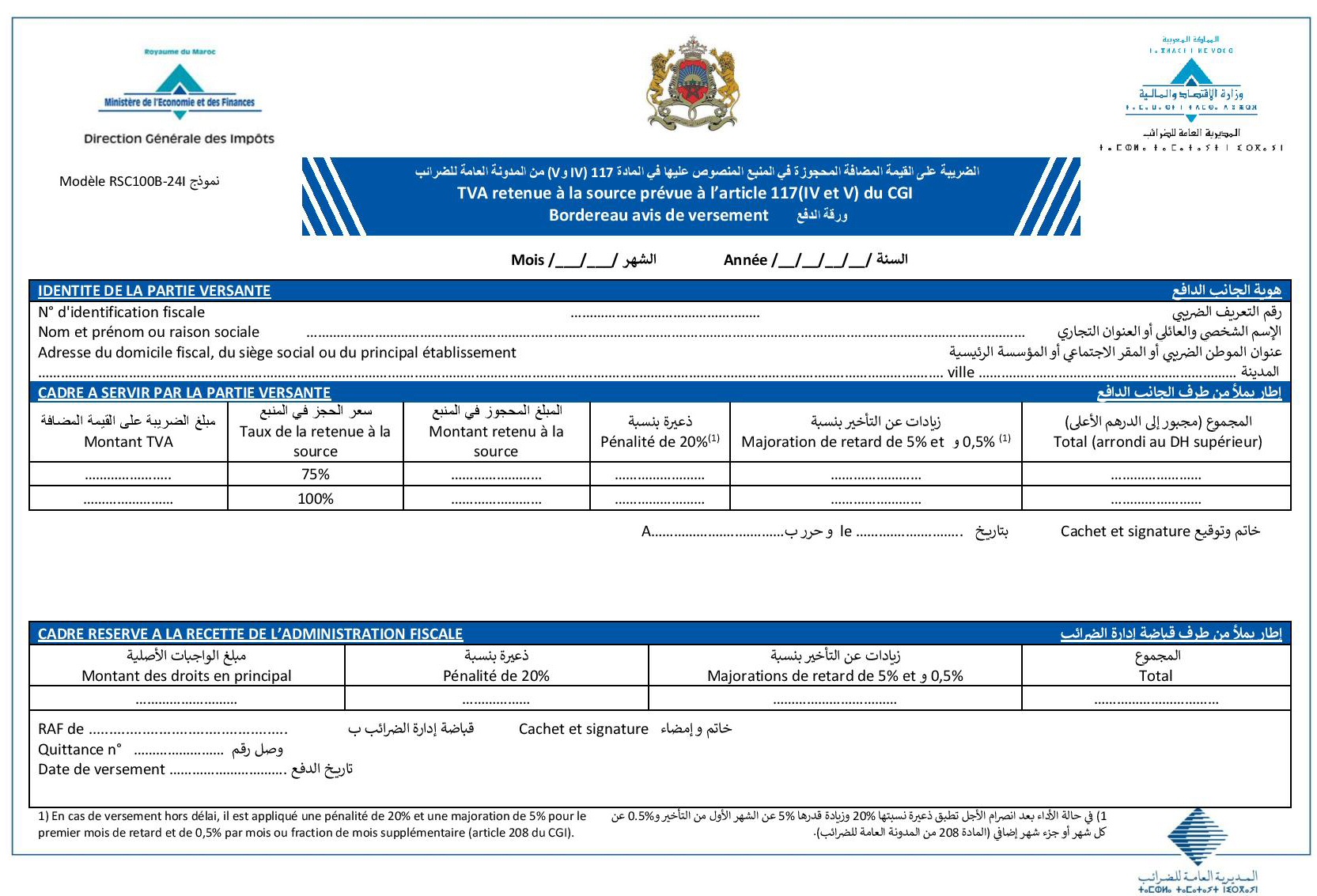 RAS - Retenue à la Source TVA Maroc